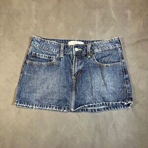 Y2K Hollister Denim Mini Skort Size 4 W27 Dark Wash Blue Raw Hem Built In Shorts